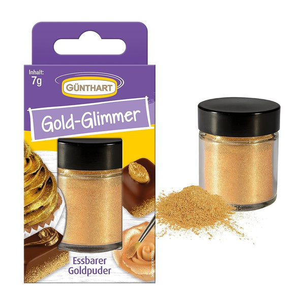 Günthart Backdecor Gold Puder - Essbarer Glitzer, Lebensmittelfarbe Pulver, Glitzer Für Getränke - Goldstaub Glänzend Glimmer Für Backenbegeisterte, 1Er Pack (1 X 7 G) Coloranti Alimentari Naty Shop Gold