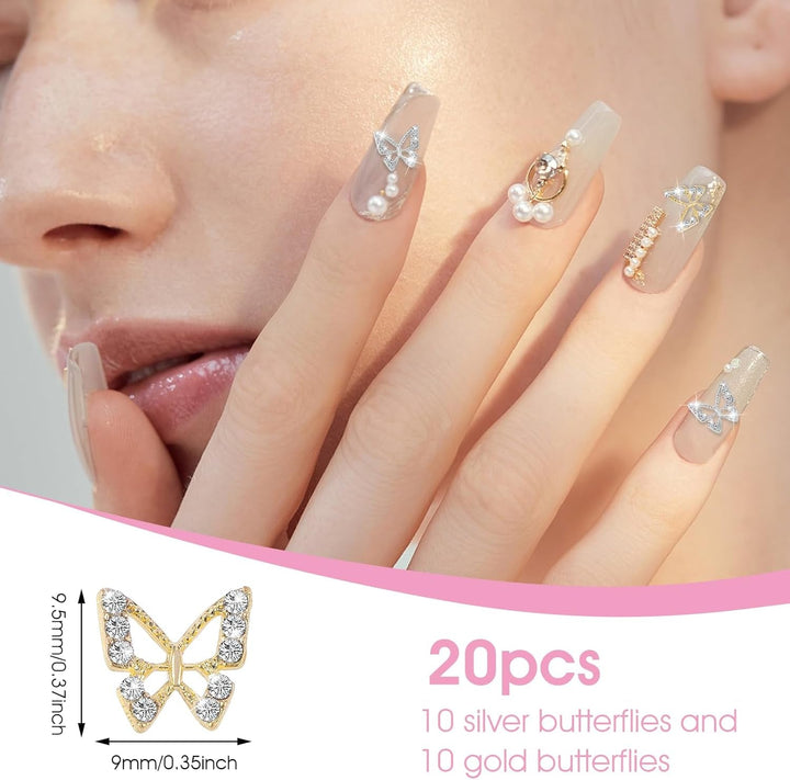 20 bucăți de pandantive pentru unghii cu fluturi cu sclipici, pietre decorative pentru unghii, pietre pentru unghii, nail art cu fluturi, strasuri, pandantive pentru unghii de Ziua Îndrăgostiților, decorare DIY pentru huse de telefon mobil