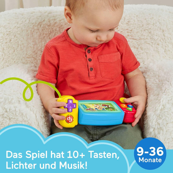 FISHER-PRICE consolă de joacă distractivă pentru învățare - jucărie pentru copii cu lumini, sunete și cântece de învățare, jucărie pentru abilități motorii fine, învățarea numerelor, culorilor și formelor, vorbește germană, de la 9 luni/ 1 an, HNL53 Jucarii Bebe Naty Shop