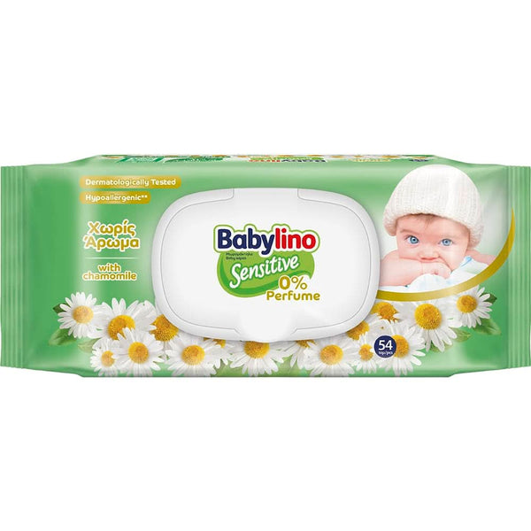 Șervețele pentru copii sensibili Babylino Sensitive, 0% parfum, 98% formulă naturală care restabilește valoarea pH-ului pielii Servetele Umede Bebelusi Naty Shop Fara parfum, 54 servetele