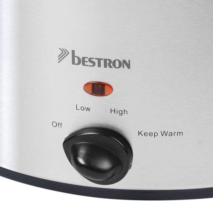 Bestron slow cooker cu tigaie ceramică și capac din sticlă, termostat cu 3 niveluri, ideal pentru multe feluri de mâncare, cum ar fi carne, supe și legume, 3,5 litri, culoare: argintiu Slow Cooker Naty Shop