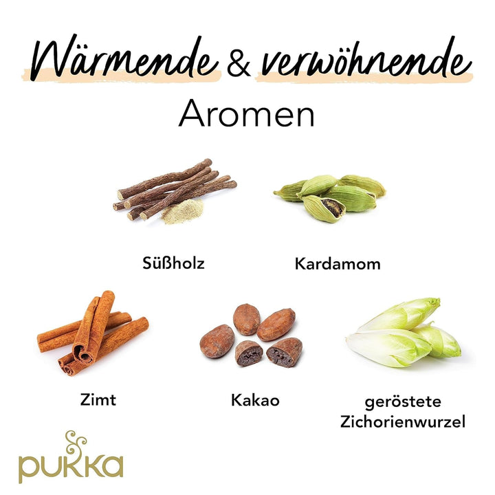 Set de ceai Pukka, ceai cu condimente bio „Cacao Chai”, cacao, scorțișoară, cardamom, rădăcină de cicoare, pentru momente de relaxare, pachet de 4, 80 pliculețe de ceai