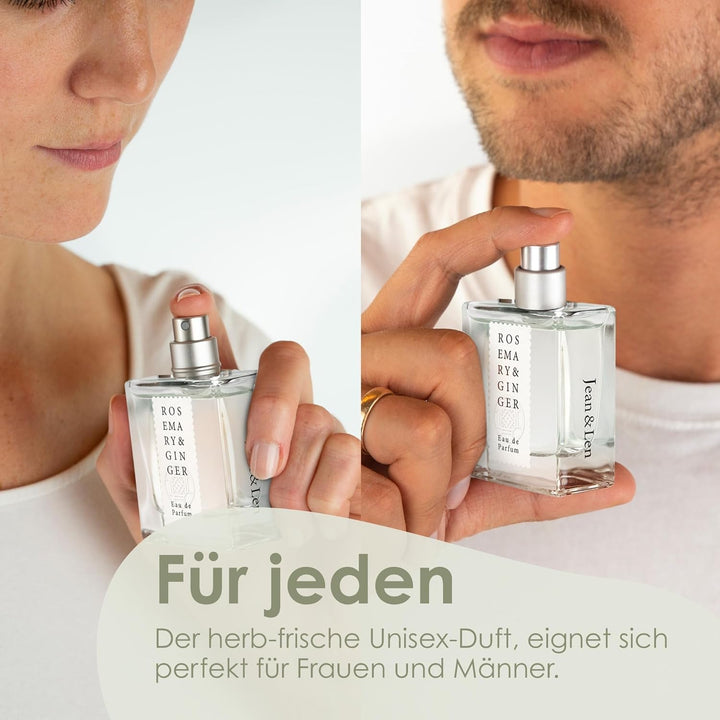 Jean & Len Rosemary & Ginger Eau De Parfum, parfum proaspăt-picant de rozmarin și ghimbir, fabricat într-o sticlă minimalistă de sticlă, parfum pentru femei și bărbați, 30 ml