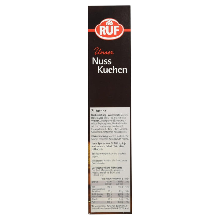 RUF Nusskuchen, Backmischung Mit Schneller Und Einfacher Zubereitung, Nussig Und Locker Mit Glasur, Als Grundlage Für Rüblikuchen, Vegan, 1 X 520G Naty Shop