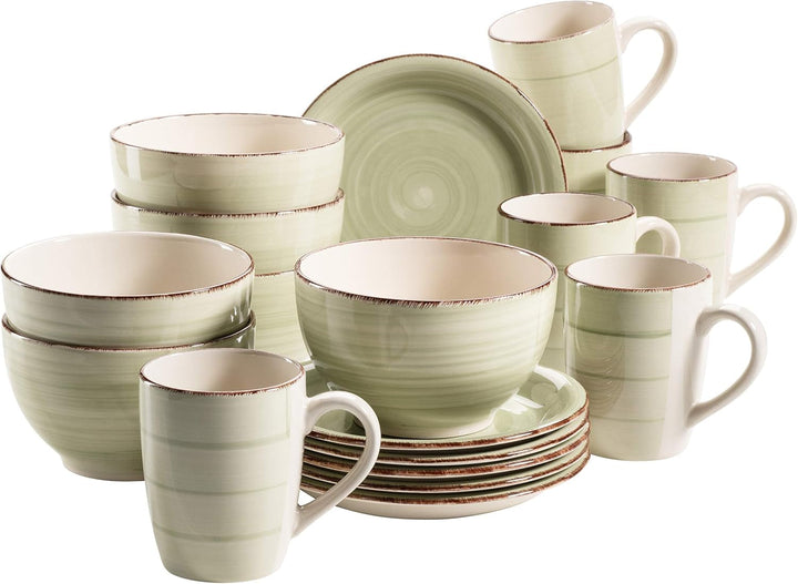 MÄSER 931950 Bel Tempo II serviciu de mic dejun pentru 6 persoane în aspect vintage, ceramică pictată manual Seturi vesela masa Naty Shop Verde