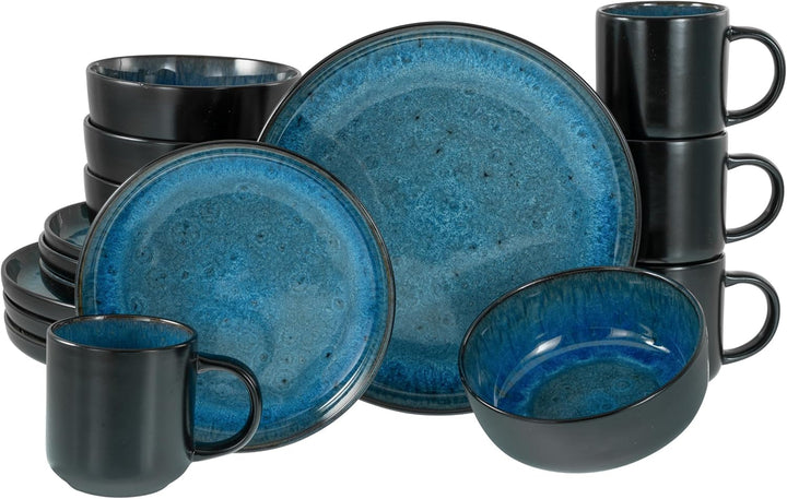 Creatable, 20166, Serie Nordic Fjord Green, 16-Teiliges Geschirrset Für 4 Personen, Kombiservice Aus Steinzeug, Spülmaschinen- Und Mikrowellengeeignet, Qualitätsproduktion Seturi vesela masa Naty Shop Blau Kombiservice 16-Tlg