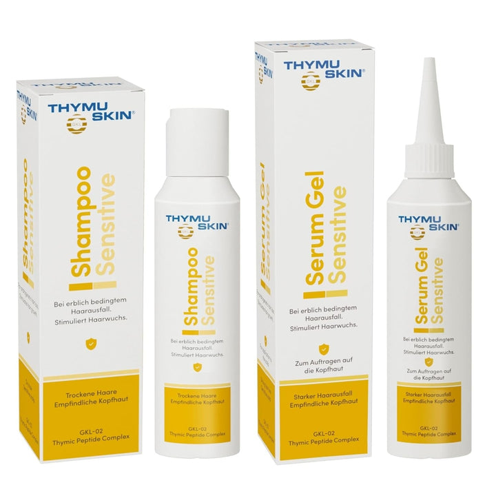 THYMUSKIN Sensitive Set, stimulează creșterea părului, set 100 ml șampon + 100 ml ser gel Ingrijire par THYMUSKIN