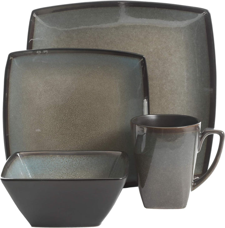 Tequesta Geschirrset Aus Steinzeug Mit Reaktiver Glasur, Quadratisch, Für 4 Personen (16 Stück), Taupe Seturi vesela masa Naty Shop