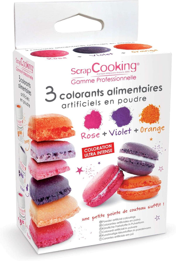 Set 3 coloranti alimentari pudra - portocaliu, violet, roz Coloranti Alimentari Naty Shop