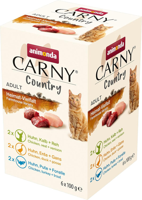 Carny Country Cat Food Wet Home Mix (6 X 100G), hrană umedă pentru pisici de la Animonda fără cereale și zahăr, cu ingrediente din carne proaspătă