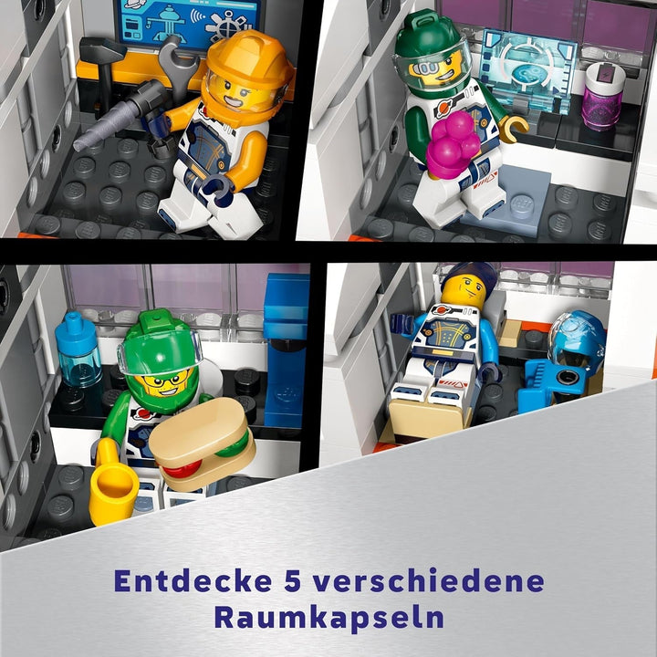 Stație spațială modulară LEGO City Space, model de navă spațială cu vehicule spațiale, cadou pentru copii, băieți și fete de la 7 ani, stație de cercetare modulară cu 6 figurine de astronauți 60433 Seturi de constructie Besuche den LEGO-Store