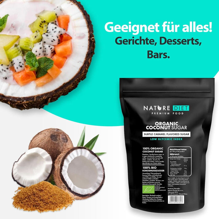 Zahăr organic din nucă de cocos, aroma de caramel, 1,5 Kg Indulcitori Naty Shop