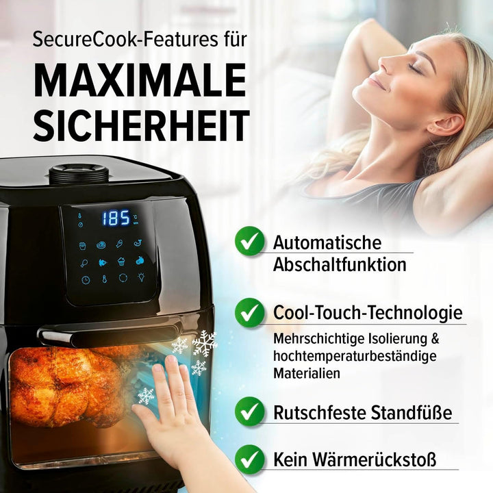 Gourmetmaxx Friteuză digitală cu aer cald XXL, 9 litri, 8 programe, 1800 W Electrocasnice Naty Shop