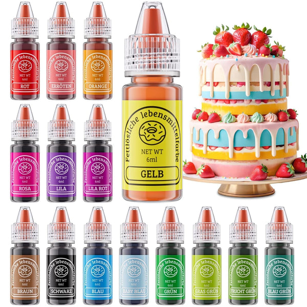 Fettlösliche Lebensmittelfarbe 15 Farben X 6Ml - Lebensmittelfarben Ölbasis Für Schokolade, Fondant, Cupcakes, Kuchen, Backen, Macaron - Food Coloring Für Tortendeko - 6Ml Naty Shop 6 Ml (15Er Pack)