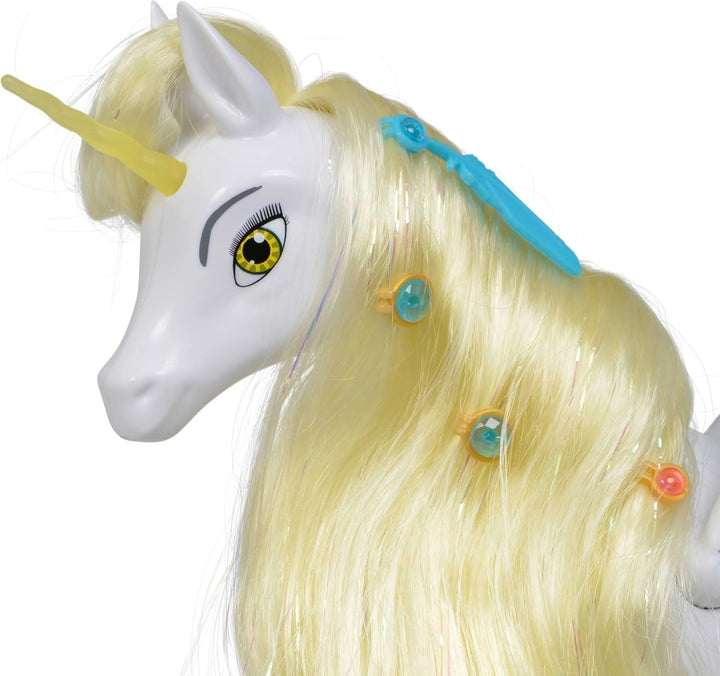 Simba 109480093 - Mia and Me Unicorn Onchao, Cu aripi mobile, agrafe de păr, perie pentru coafat, cal de joacă, ponei, Centopia, de la 3 ani, roz Papusi Naty Shop