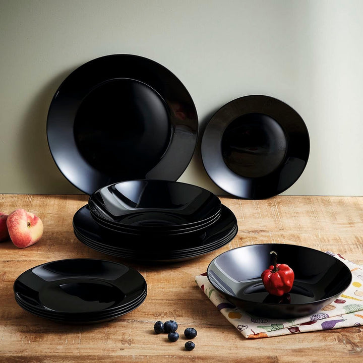 Arcopal Zelie Black Glasgeschirr-Set, 12-Teilig, 4-Sitzer, Schwarz Seturi vesela masa Naty Shop