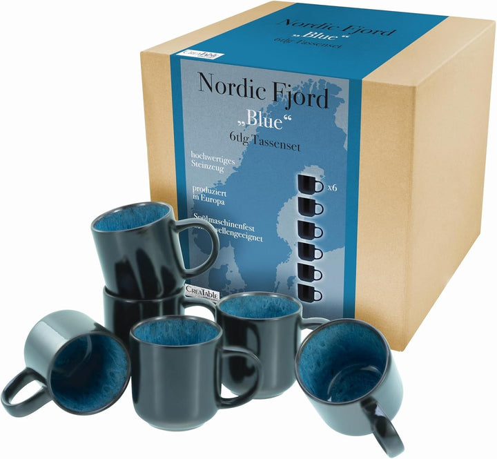 Creatable, 20166, Serie Nordic Fjord Green, 16-Teiliges Geschirrset Für 4 Personen, Kombiservice Aus Steinzeug, Spülmaschinen- Und Mikrowellengeeignet, Qualitätsproduktion Seturi vesela masa Naty Shop Blau Kaffeebecher 6-Tlg