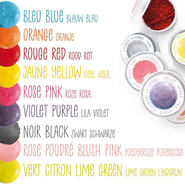 Scrapcooking - 9X Set Lebensmittelfarben Pulver - Blau, Gelb, Rosa, Violett, Orange, Zitronengrün, Rot, Puderrosa, Schwarz - Farbpulver Essbar Für Torten, Kuchen, Makronen - 4270 Coloranti Alimentari Naty Shop