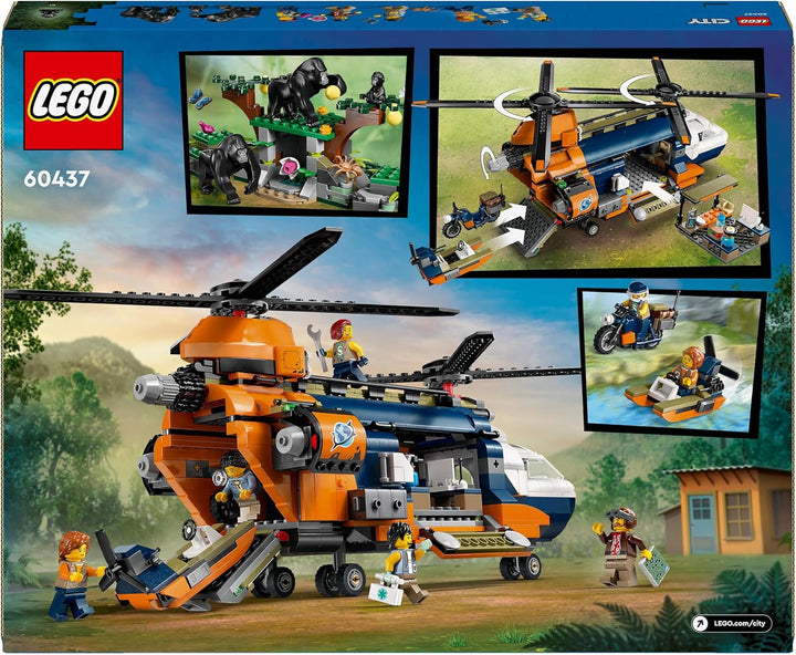 Elicopter LEGO City Jungle Explorer, set de joacă de aventură pentru copii 8+, cadou de Crăciun sau aniversare pentru copii, 5 minifigurine și 3 gorile 60437 Seturi de constructie Besuche den LEGO-Store