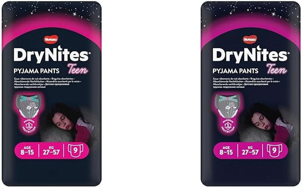 Scutece de noapte Huggies, pentru fete 8-15 ani (27-57 kg), foarte absorbante, 9 piese (pachet de 2) Mama si Copilul Naty Shop