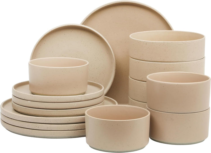 Set de veselă Matisse cu bol dublu, Serviciu pentru 4 persoane Seturi vesela masa Naty Shop Gri maroniu Earthstone Serviciu pentru 4 persoane (16 bucăți)