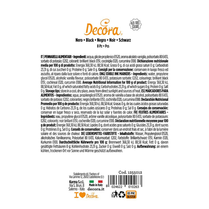 1255012 Creioane decorative cu 8 pachete negre, 50 g Coloranti Alimentari Naty Shop