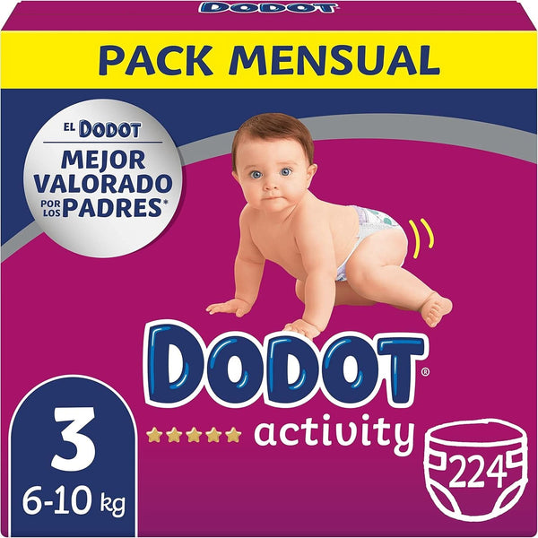 Dodot, Scutece de activitate pentru bebeluși, mărimea 3 (6-10 kg), 224 de scutece cu o potrivire robustă Mama si Copilul Naty Shop