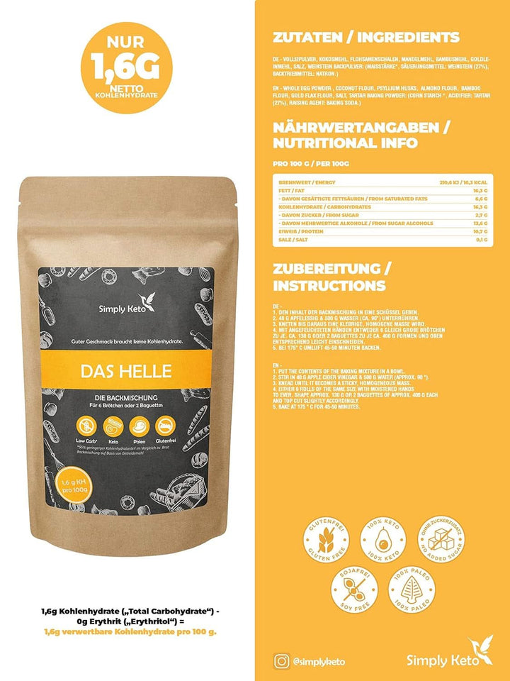 Simply Keto The Light Lower Carb* Bread, Mix pentru pâine fără gluten, 260 grame Bucatarie Naty Shop