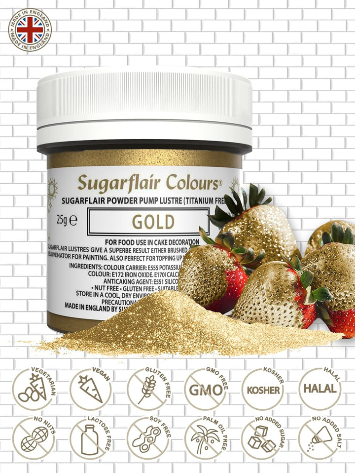 Sugarflair Pump Refill Gold - Pachet de reumplere pentru colorant alimentar spray cu pompă - 25 grame Coloranti Alimentari Naty Shop