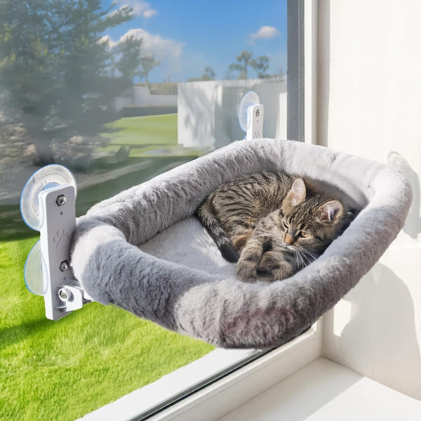 Șezlong pentru pisici – Șezlong robust pentru pisici cu pernă lavabilă | Hamac confortabil pentru ferestre de până la 18 kg | Pat pentru pisici care economisește spațiu și accesorii