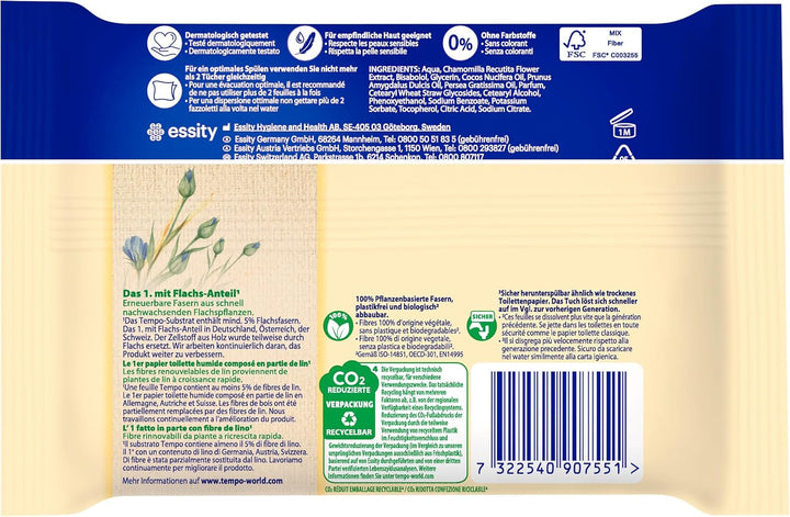 Șervețele umede de toaletă Tempo "Gentle & Caring" - Megapack - 16 pachete a câte 42 de șervețele - Duo Packs - cu mușețel natural - hârtie igienică, testată dermatologic și neutră față de Ph-ul pielii