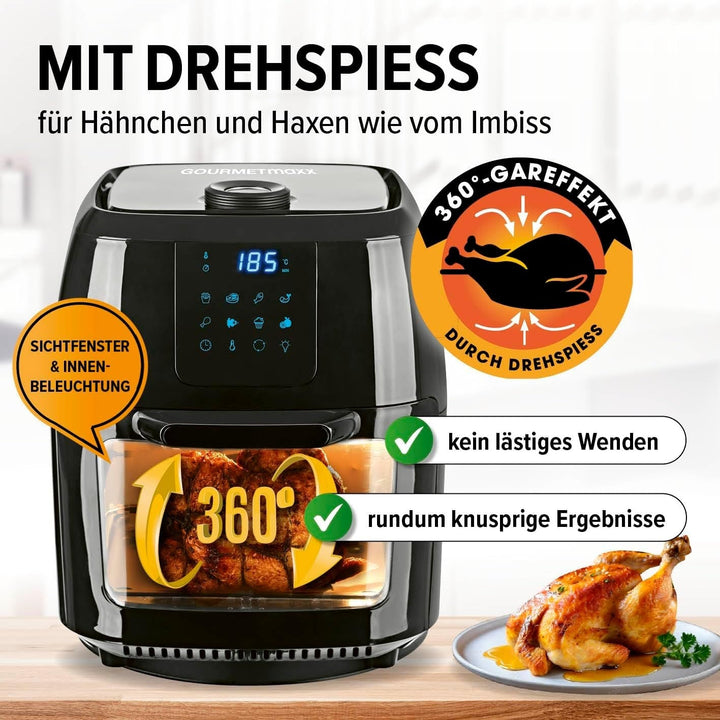 Gourmetmaxx Friteuză digitală cu aer cald XXL, 9 litri, 8 programe, 1800 W Electrocasnice Naty Shop