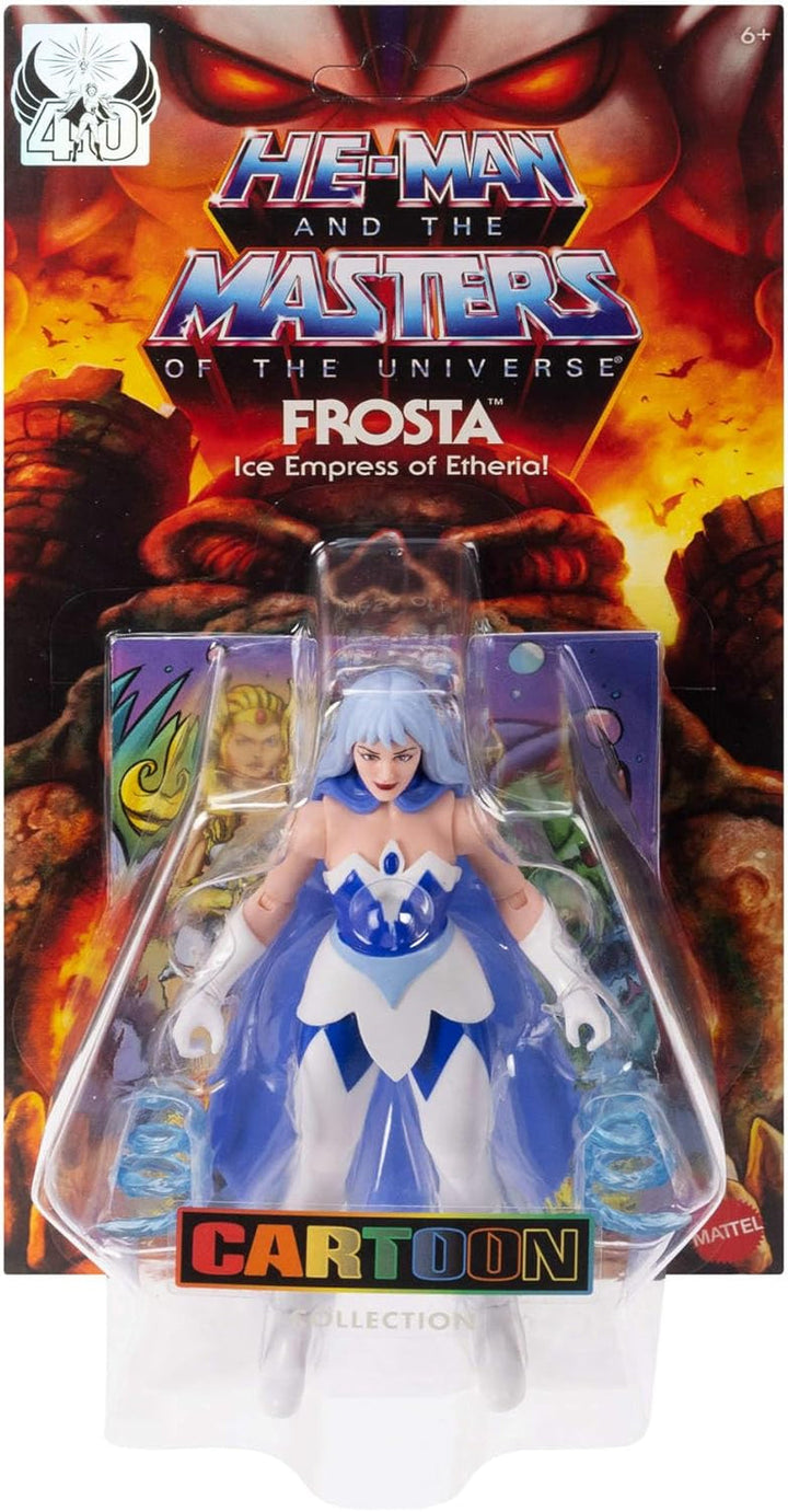 Masters of the Universe Origins Action Figure Frosta din colecția de desene animate, aproximativ 14 cm înălțime, din serialul TV din anii 1980, prințesa puterii cu forță de gheață, design detaliat și pelerină, JBM87 Action figures Naty Shop