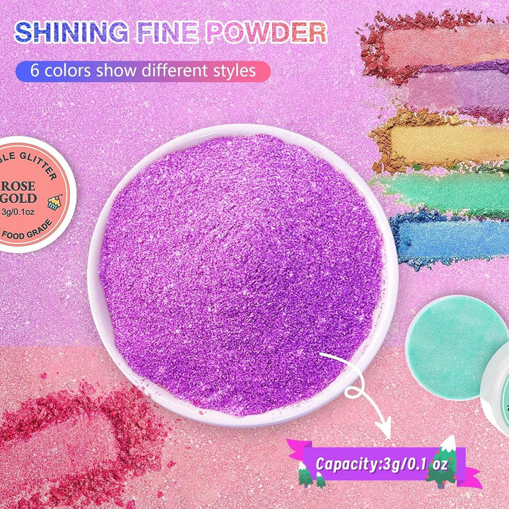 Essbarer Glitzer 6 X 3G, Essbarer Glitzer Für Getränke Lebensmittel Glitzer 6 Farbenset Glitzerpuder Backglitzer Für Schokolade, Erdbeeren, Kuchen, Fondant,Getränken, Geruchsneutral, Vegan Naty Shop