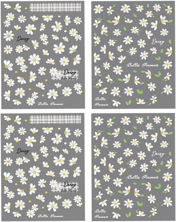 5D în relief alb margarete autocolante unghii flori autocolante unghii flori folie autoadezive autocolante unghii arta autocolante unghii margarete decorare unghii accesorii design flori autocolante unghii arta