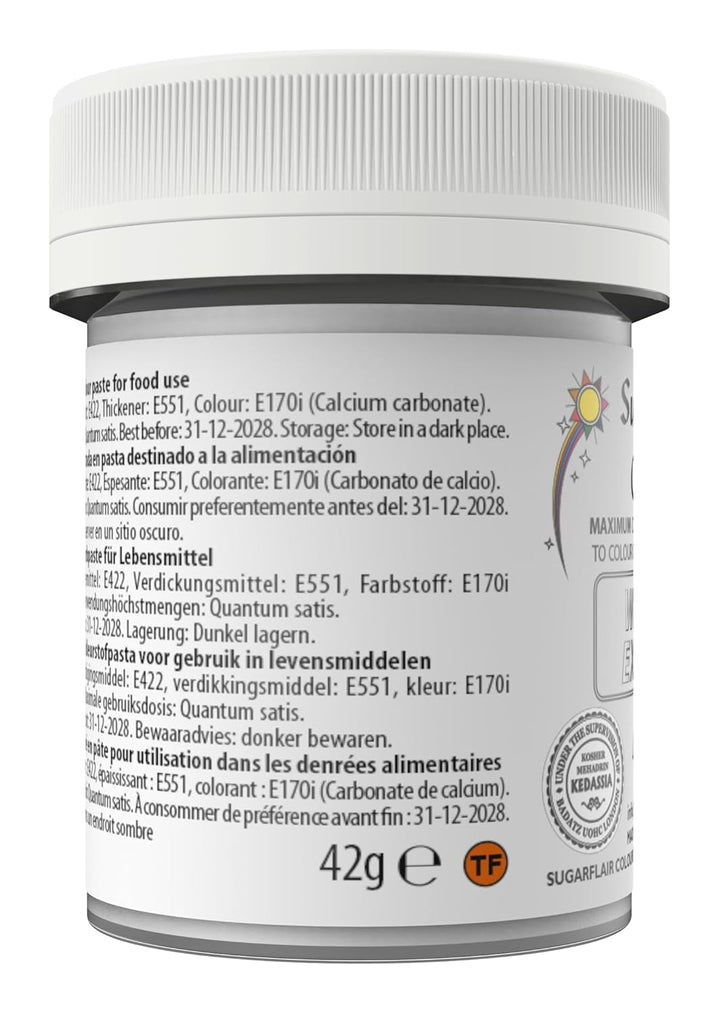 Sugarflair Lebensmittelfarbe Max Konzentriert White Extra, Lebensmittel Farbstoff Hoch Konzentriert Für Marzipan Und Fondant, Max Concentrate Paste Colour - 42G Coloranti Alimentari Naty Shop