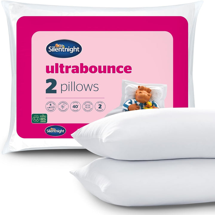 Pereche de perne de lux Silentnight Ultrabounce, microfibră, alb, pachet de 2, 2 Perne standard Naty Shop Suport moale Pachet de 2