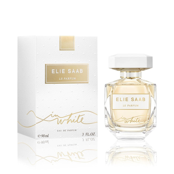 Elie Saab Le Parfum in White 50 ml – Apă de parfum pentru femei – Parfum chypre fructat – Note vibrante de fructe roșii, pară și paciuli – Sticlă transparentă din sticlă
