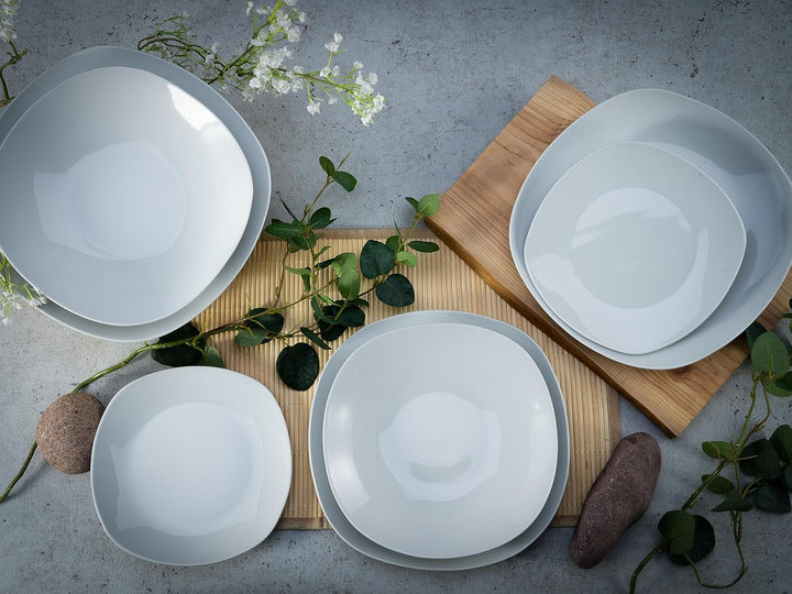 Creatable, 19767, Serie Square Weiss, 18-Teiliges Geschirrset, Teller Set Aus Porzellan, Spülmaschinen- Und Mikrowellengeeignet, Qualitätsproduktion Seturi vesela masa Naty Shop