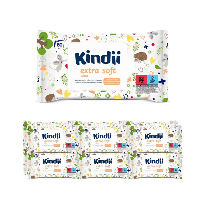 Kindii Șervețele umede pentru bebeluși și copii - Alantoină - Fără parfum - Testat dermatologic - Pentru piele sensibilă Servetele Umede Bebelusi Naty Shop Cu Aloe Vera 12 x 60 servetele