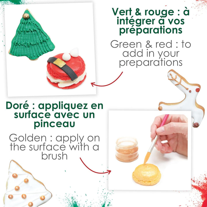 Scrapcooking - Set de 3 coloranți alimentari pulbere, Crăciun - roșu, verde, auriu Coloranti Alimentari Naty Shop