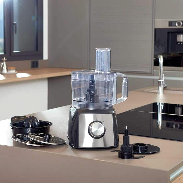 Black+Decker BXFPA1200E - Küchenmaschine 1.200W, Behälter 1,5L, 2 Geschwindigkeiten/Turbo-Funktion, +8 Zubehörteile, Anti-Fingerprint-Edelstahloberflächen, Klingen Und Scheiben Aus Edelstahl; Bpa-Frei Mama si Copilul Naty Shop
