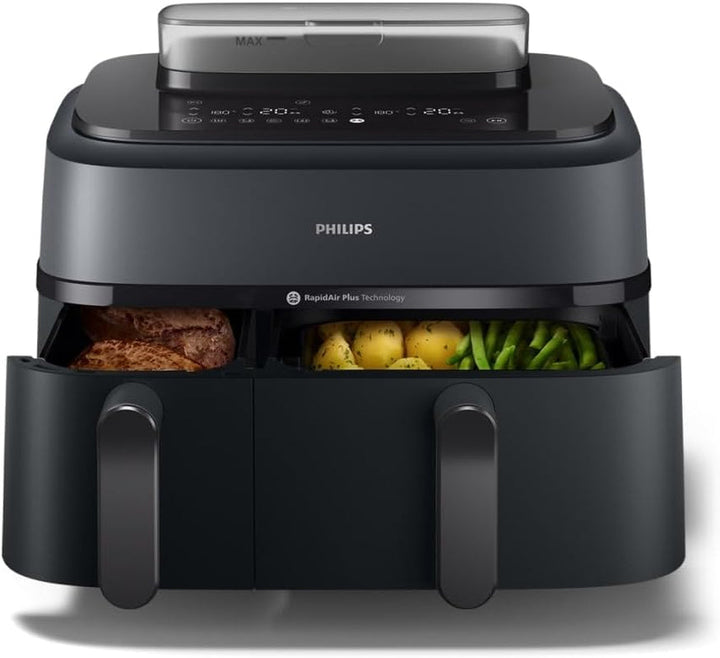 Philips Airfryer Dual Basket 3000 Series, 9L, 2 coșuri, 2 feluri de mâncare gata în același timp, tehnologie Rapidair plus cu aer cald Electrocasnice Naty Shop Steam Dual Basket 9 L