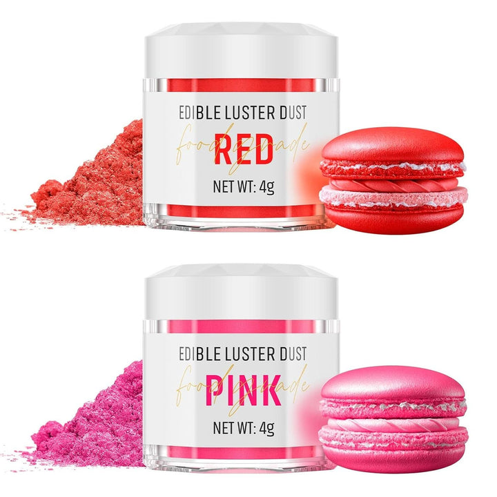 Glitter (sclipici) comestibil, pudra, set 2 culori, diverse nuante, 2 x 4 grame Coloranti Alimentari Naty Shop Rosu + Roz