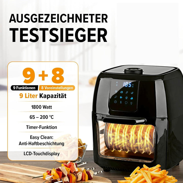 Gourmetmaxx Friteuză digitală cu aer cald XXL, 9 litri, 8 programe, 1800 W Electrocasnice Naty Shop