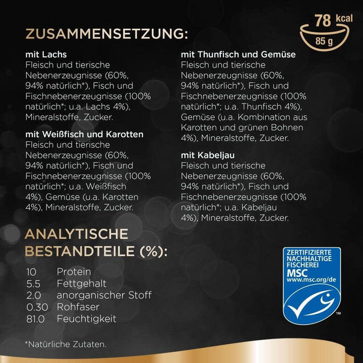 Sheba Classics in Pâté- Cea mai fină hrană umedă pentru pisici în bol - Fish Variation (MSC) cu somon, pește alb, ton și cod - 32 X 85G