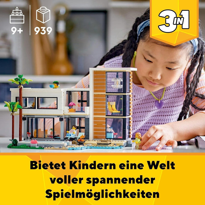 LEGO Creator Modern House, set 3 în 1 pentru a converti într-o casă de oraș sau o cabană în pădure, model de casă, idee de cadou pentru băieți și fete de la 9 ani, jucărie educativă 31153 Seturi de constructie Besuche den LEGO-Store
