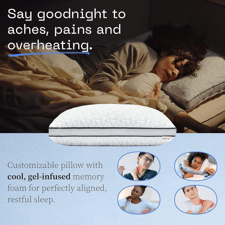 Coop Home Goods Eden Cool pernă reglabilă, dimensiune King, spumă de memorie reglabilă cu infuzie de gel, țesătură Lulltra moale și respirabilă, ideală pentru toți dorminții, ecologică, Perne standard Naty Shop