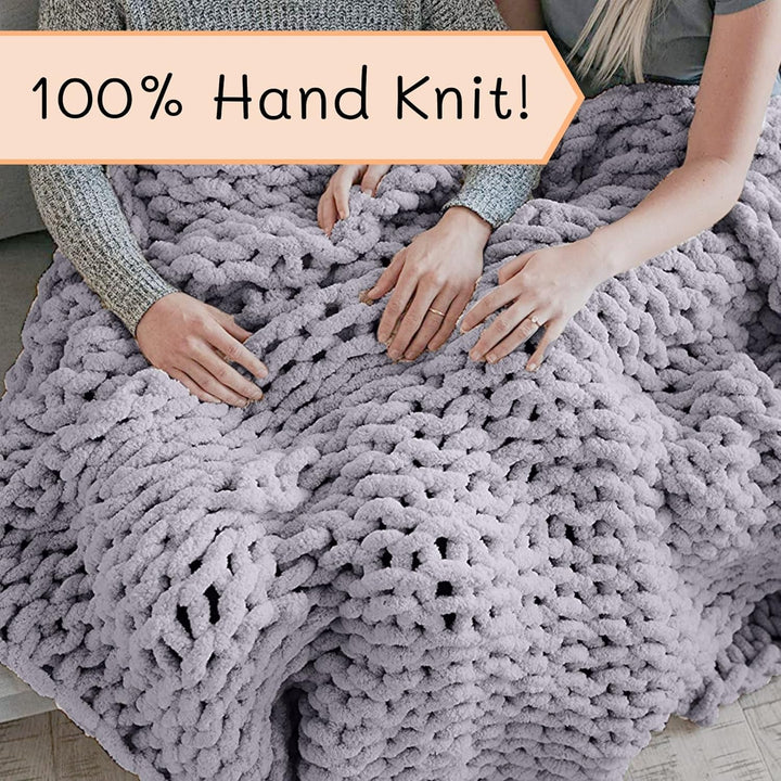 Chunky pătură tricotate, arunca, 100% mână tricotate cu jumbo chenille fire (127 X 152.4 Cm, gri liliac) Paturi si Cuverturi Adyrescia