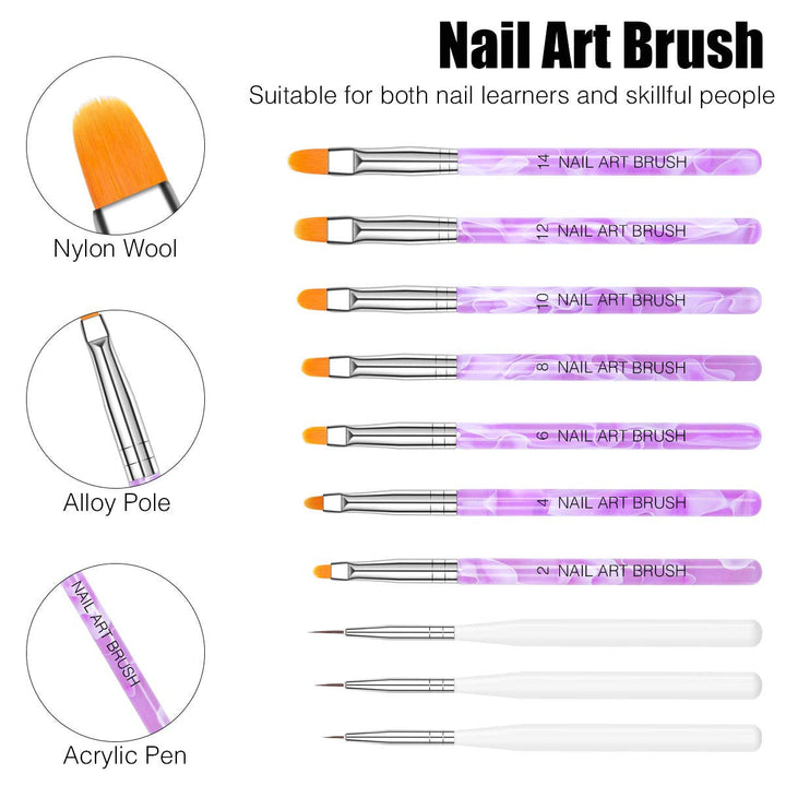 Nagel Pinsel Set, 10-Teilig Gelnägel Pinsel Nagellackstift Acrylpinsel Für UV Gel Nägel Acrylfingernägel Nailart Maniküre Nageldesign Zubehör